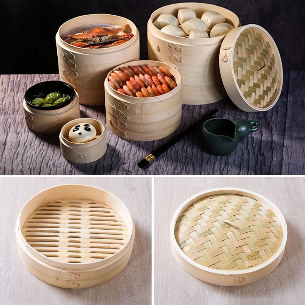 Bao Steamer Bamboo - หม้อนึ่งจีน หม้อนึ่งไม้ไผ่ สำหรับทำติ่มซำ มีฝาปิด ใช้สำหรับนึ่งซาลาเปา ขนมจีน