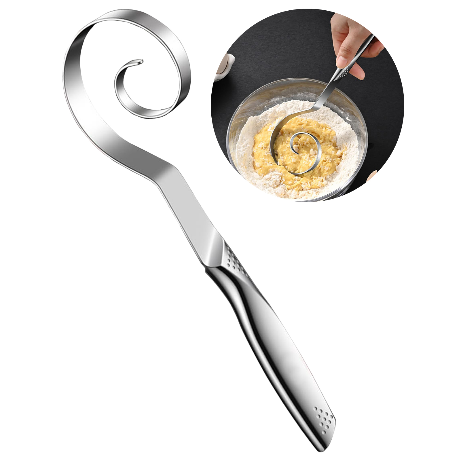 Danish Pancake Pan - ที่ตีแป้งแบบพกพาไร้รอยต่อ ที่ตีแป้งโลหะ อุปกรณ์ผสมแป้งสำหรับทำขนมที่บ้าน เครื่องมือผสมแป้งแบบรวดเร็ว สำหรับขนมปัง พิซซ่า