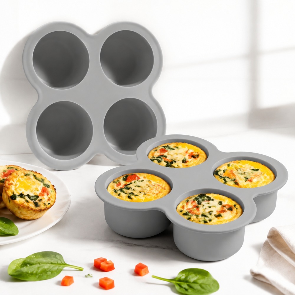 Egg Waffle Pan - ชุดอุปกรณ์แม่พิมพ์ซิลิโคนสำหรับอบไข่ 2 ชิ้น 4 ช่อง สำหรับทำไข่กัด